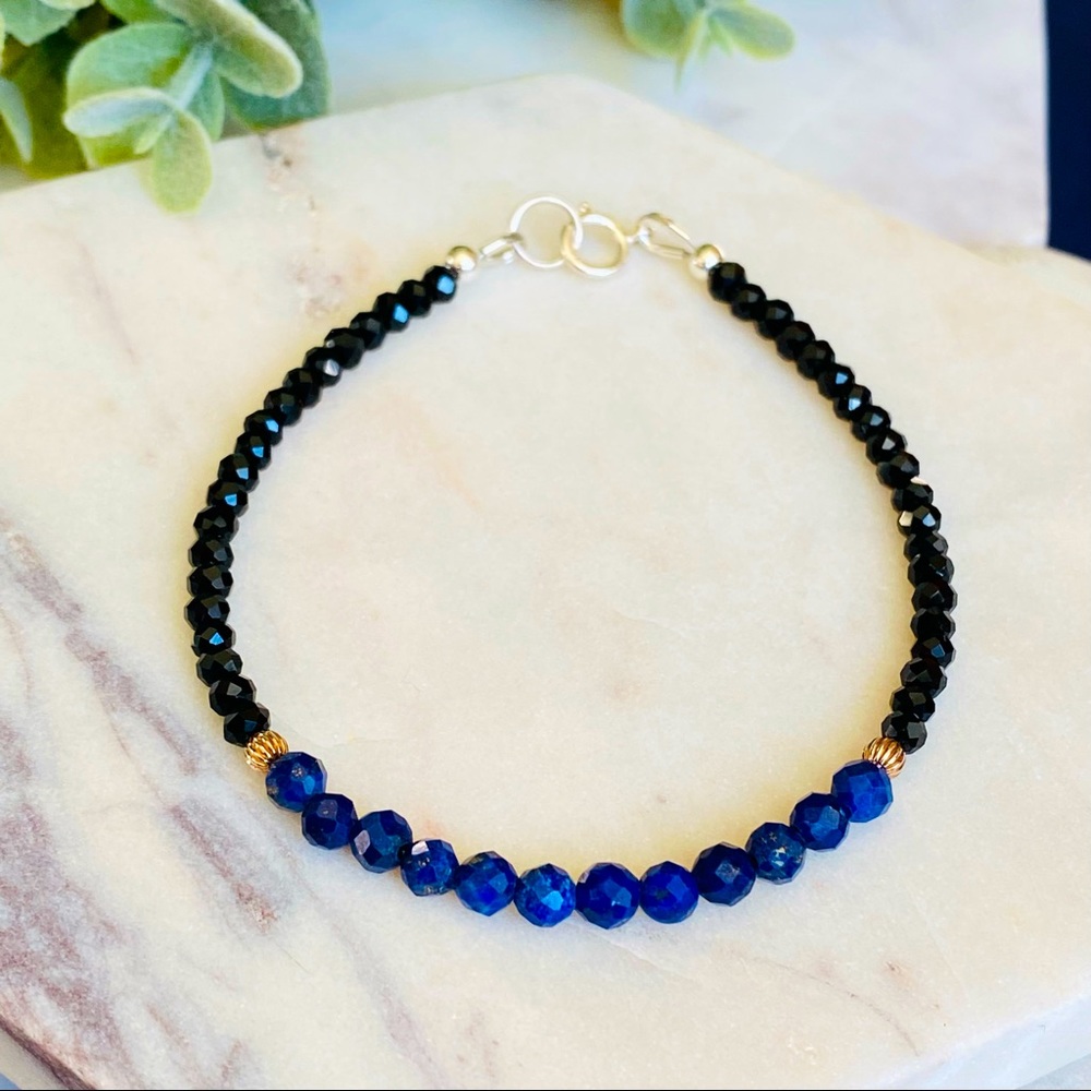 Lapis Lazuli Bracelet blue Natural Gemstone Sterling Silver beaded - Picture 5 of 5